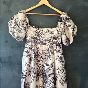 Anthropologie Cream and Black Floral Mini Dress
